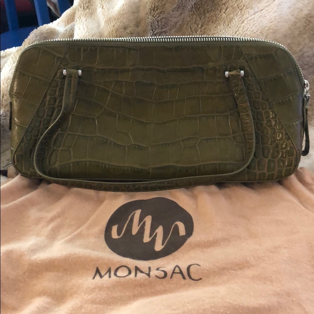 Green, stamped alligator, Monsac bag